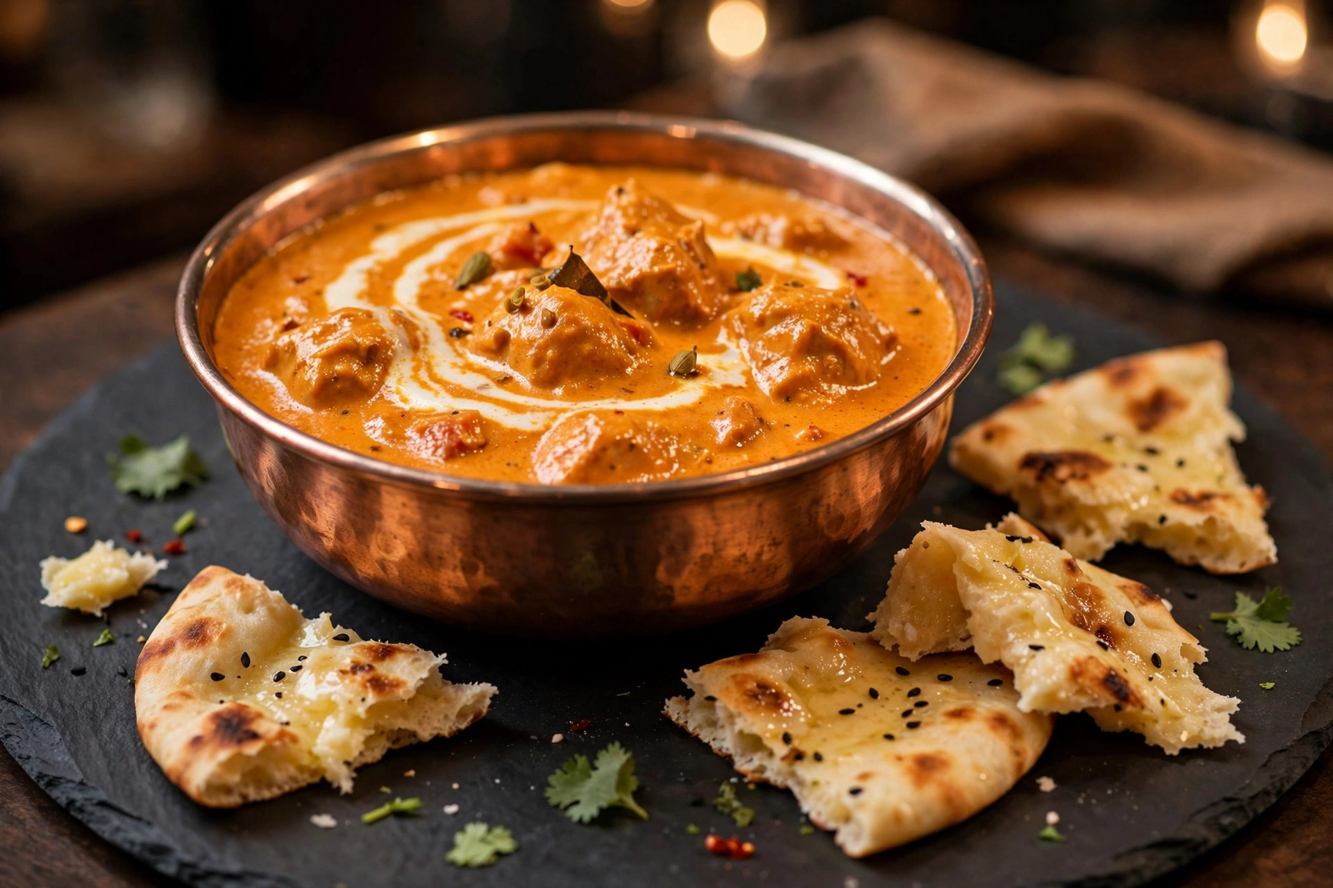 Butter chicken curry with naan